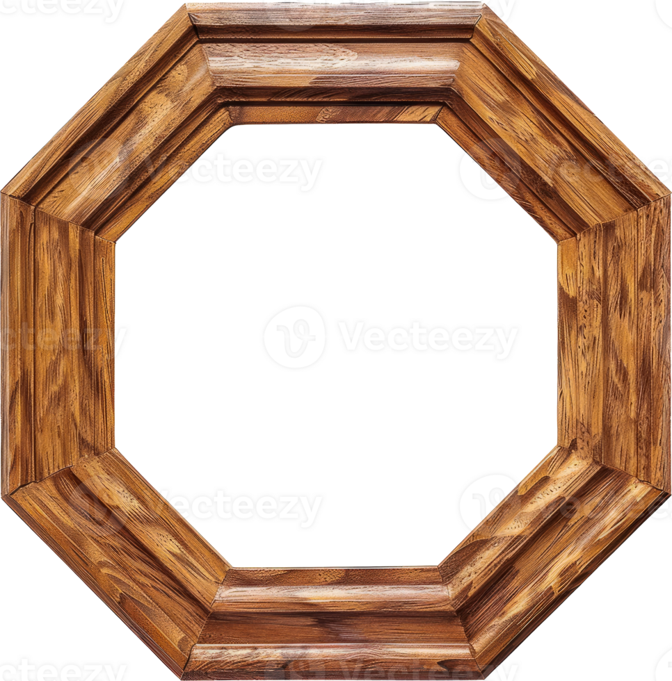 Classic wooden octagonal picture frame isolated png