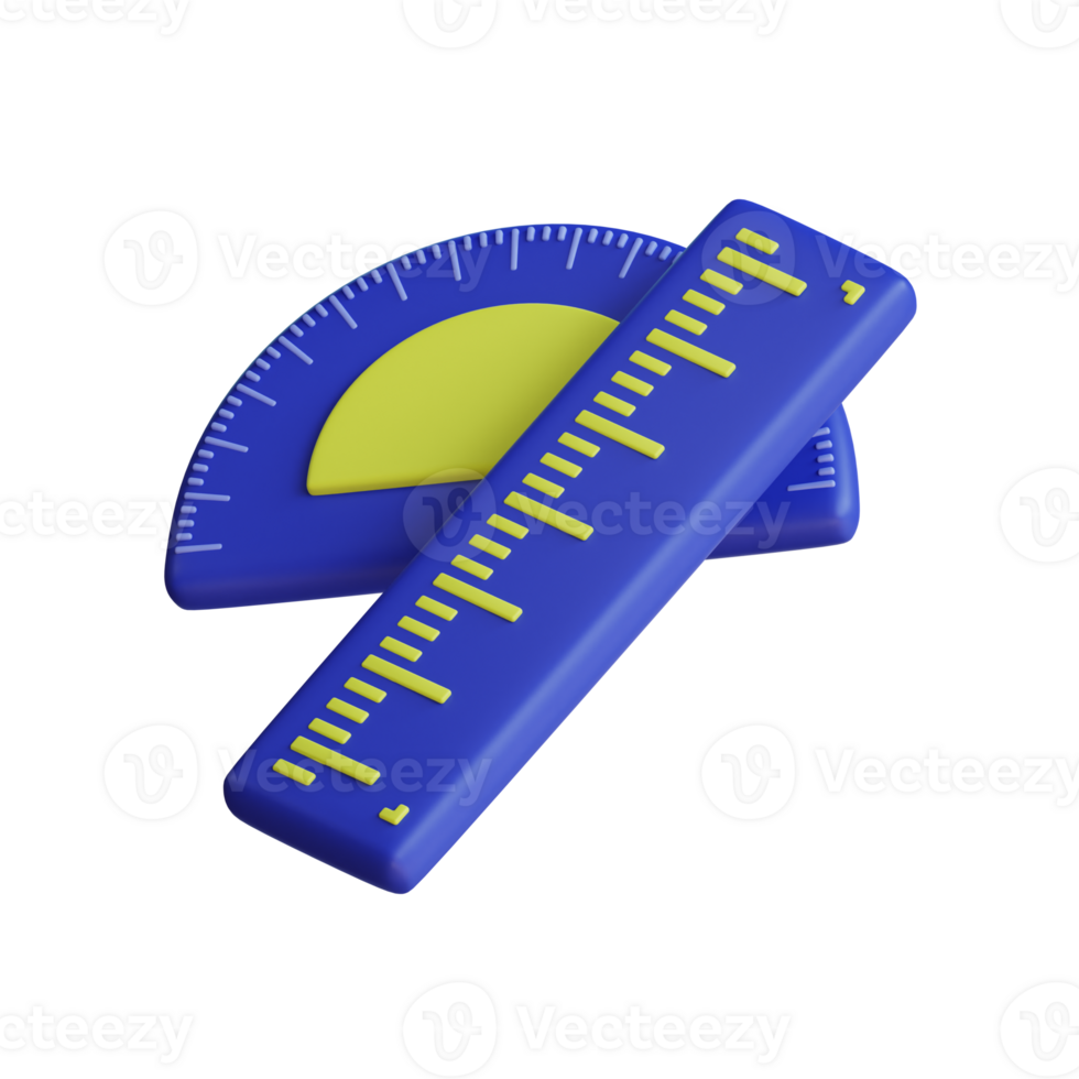 3D illustration of ruler and protractor isolated on transparent background png