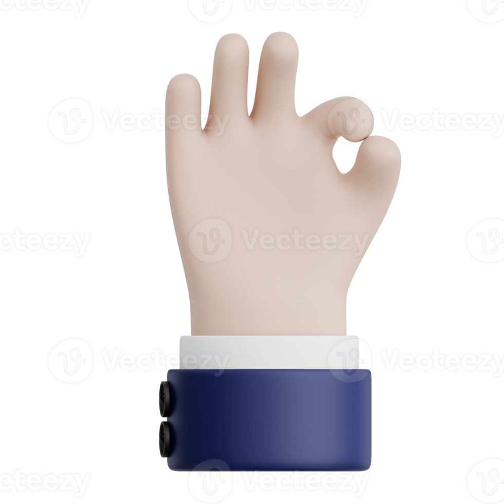 3D Rendered Hand Gesture Signifying Approval or Satisfaction. Transparent Background png