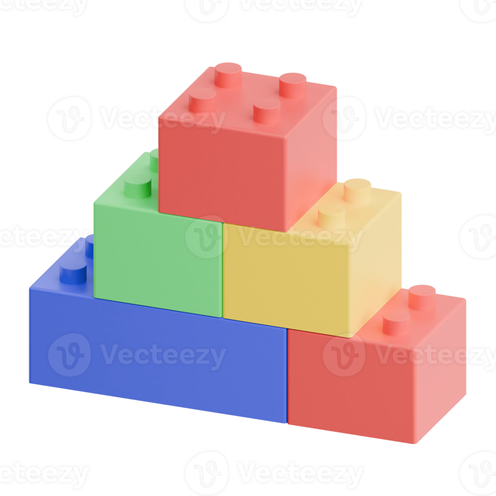 3D Render Kid Toy Building Blocks Stacked for Creative Play. Transparent Background png