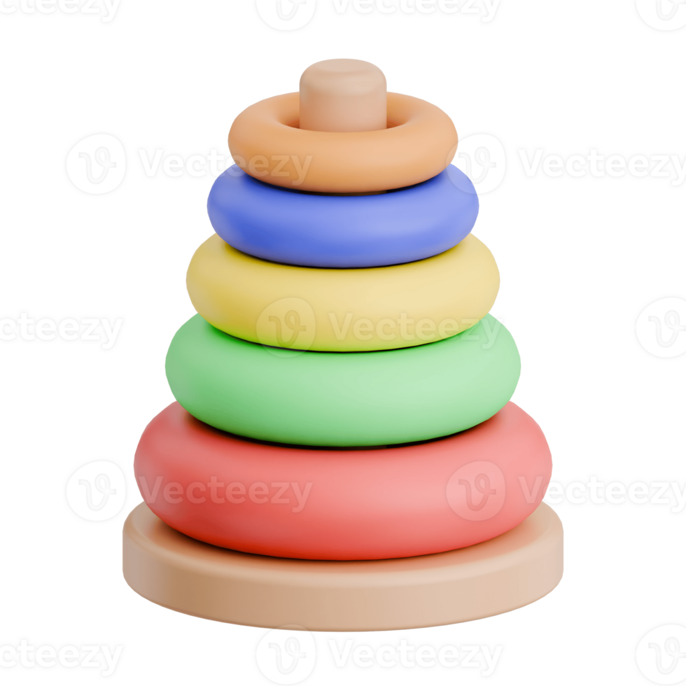 3D Render Kid Toy Stacking Rings for Creative Play. Transparent Background png