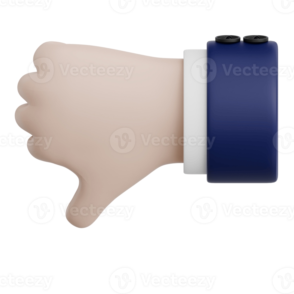 3D Rendered Hand Gesture Thumbs down sign. Transparent Background png