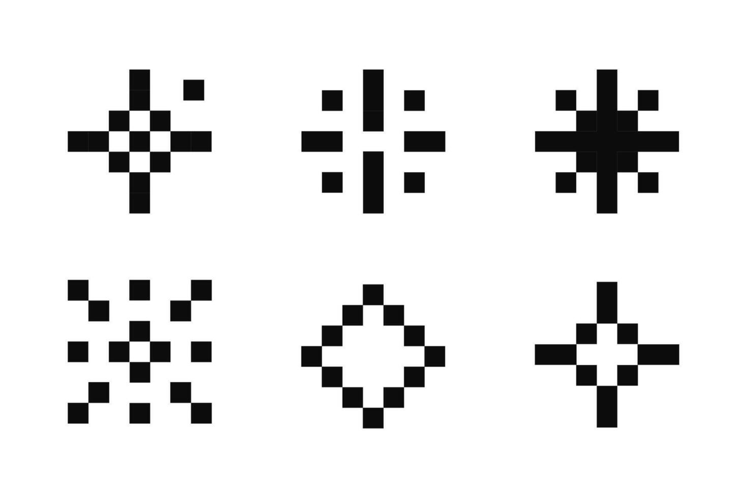 Pixel star retro 8 bit sparkle set. Shiny game pixel art effect set. Firework burst, space decoration. 90s aesthetics, y2k vector
