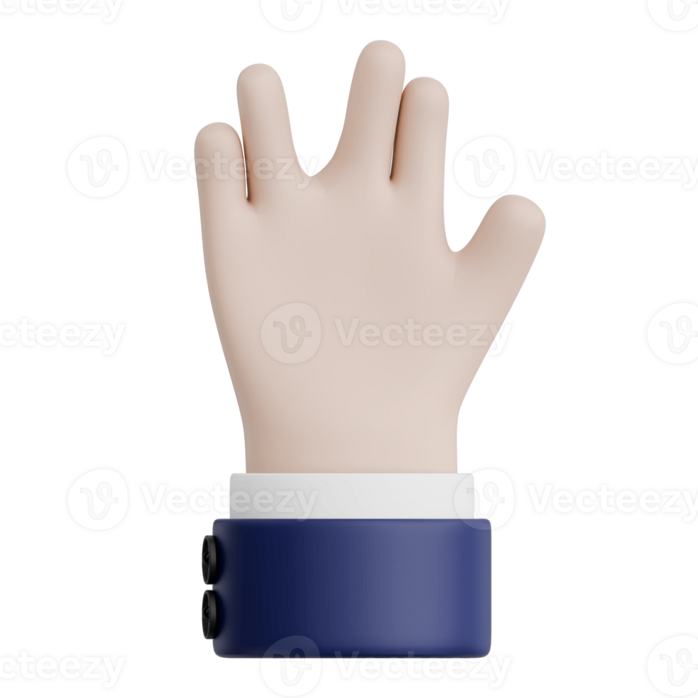 3D Rendered Hand Gesture party. Transparent Background png