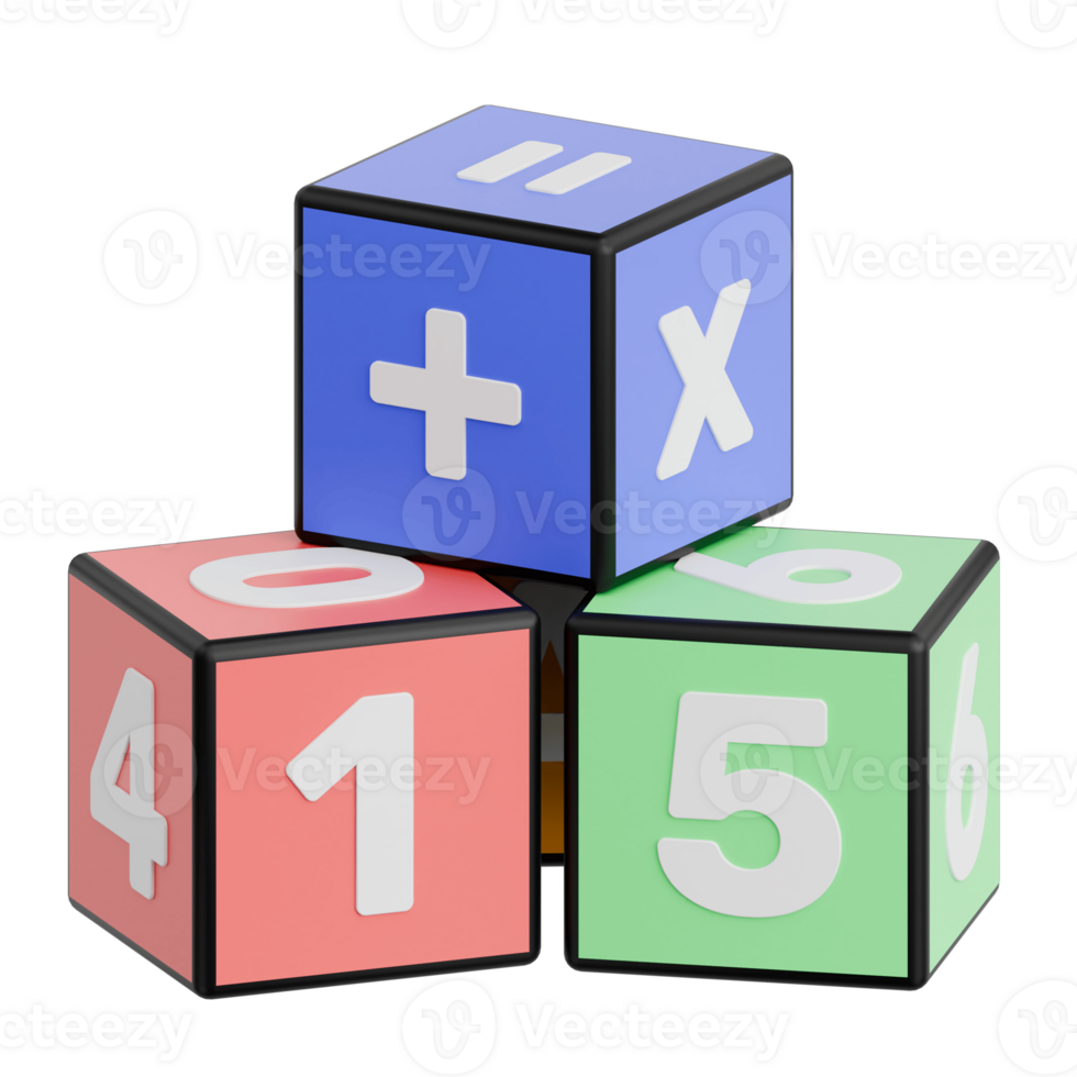 3D Render Kid Toy Mathematical Number Blocks for Creative Play. Transparent Background png