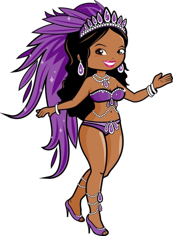Exotic carnival dancer woman. Brazilian samba show girl with beautiful costume. vector