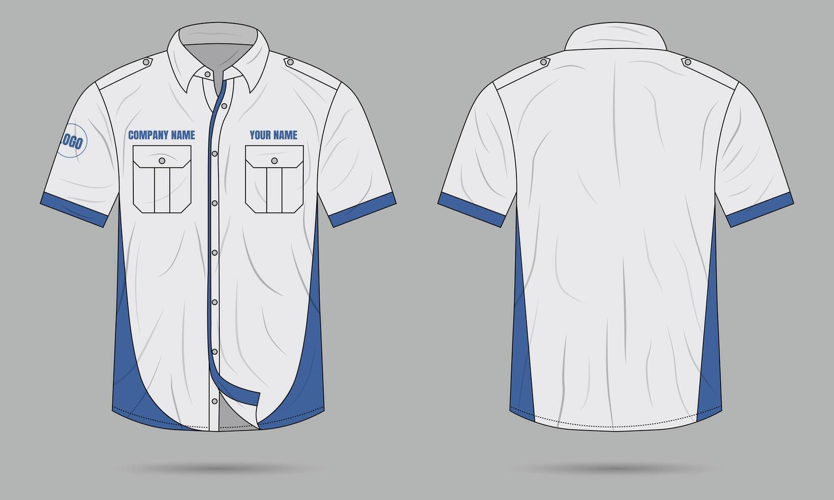 Short sleeve work shirt mockup front and back view vector