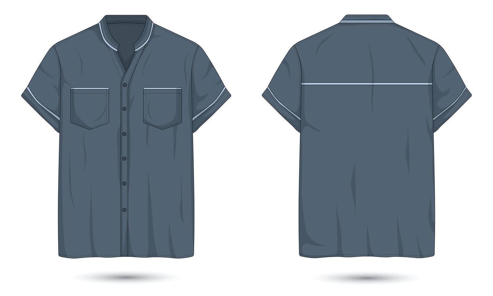 Short sleeve formal button down shirt mockup front and back view vector