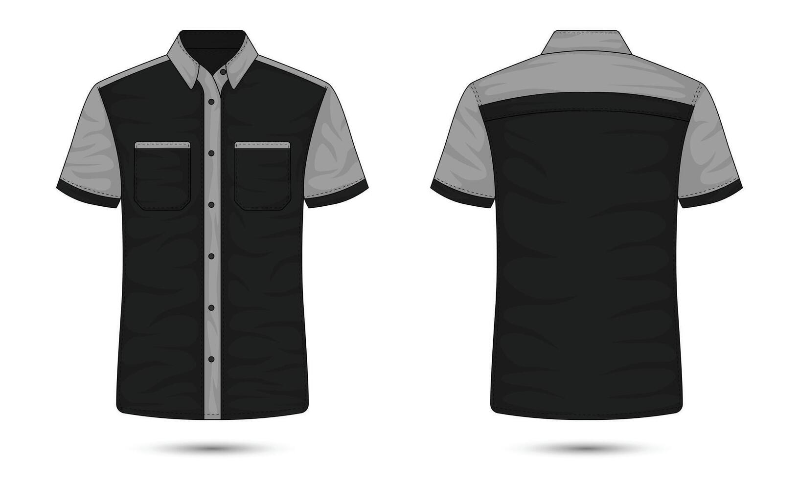 Modern short sleeve work shirt mockup front and back view vector