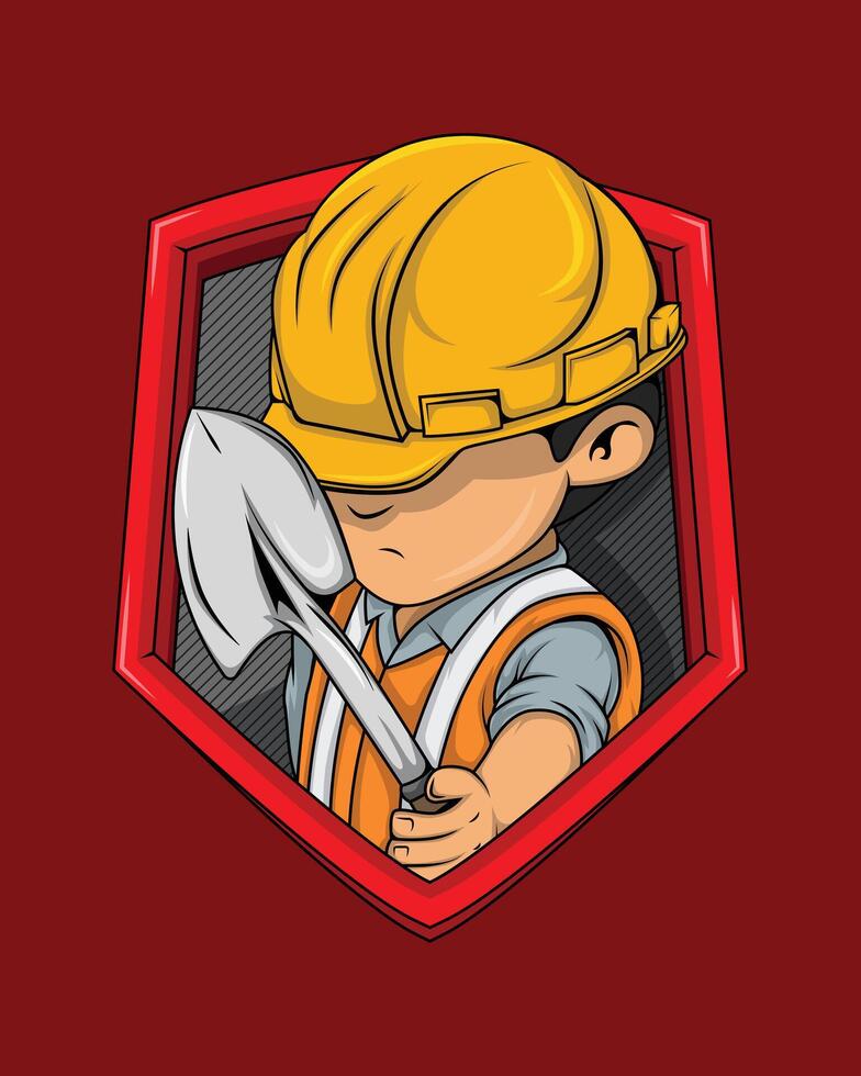 Construction worker mascot badge logo vector