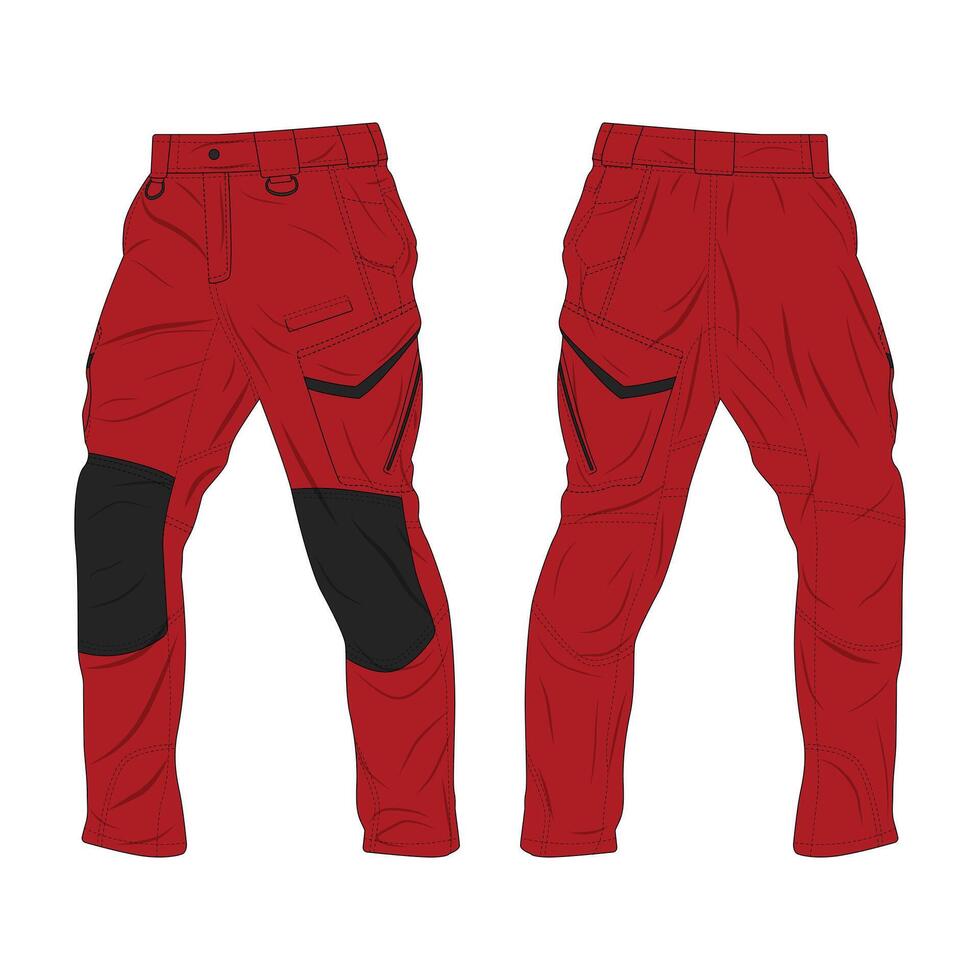 Red and black outdoor hiking pants mockup vector