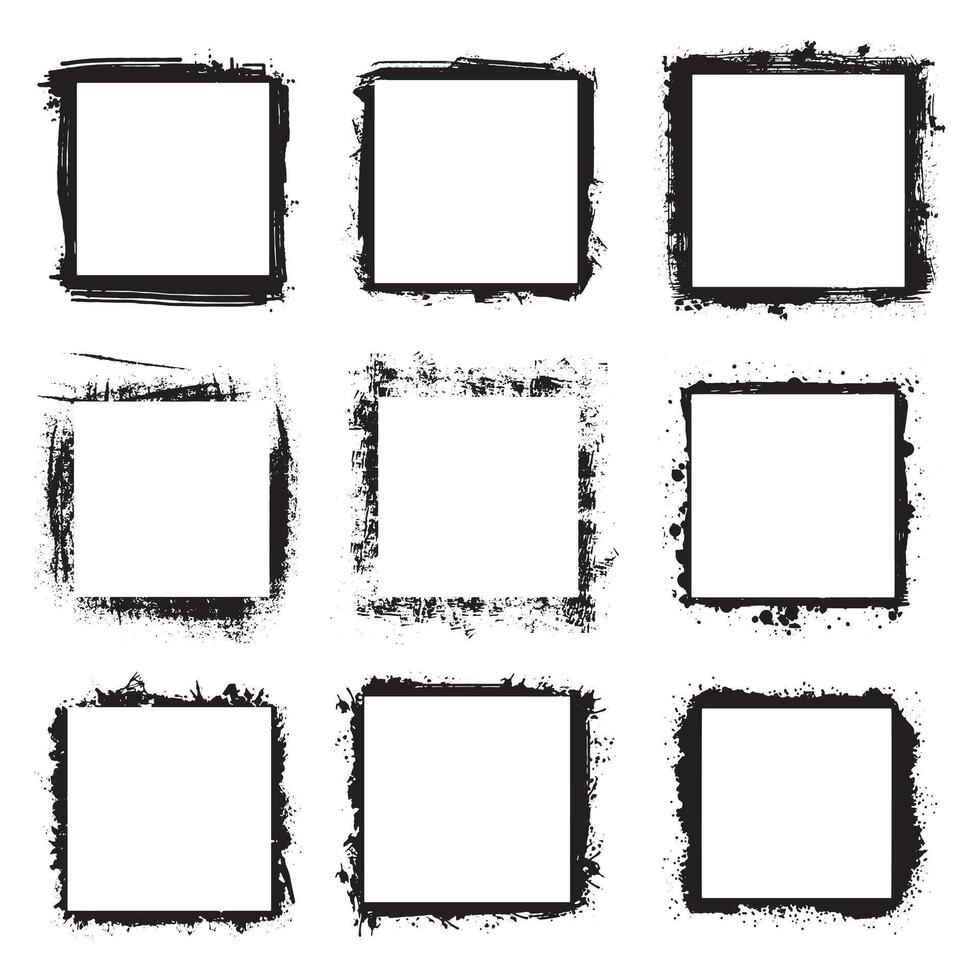 Collection of different abstract black grunge brush stroke frames vector