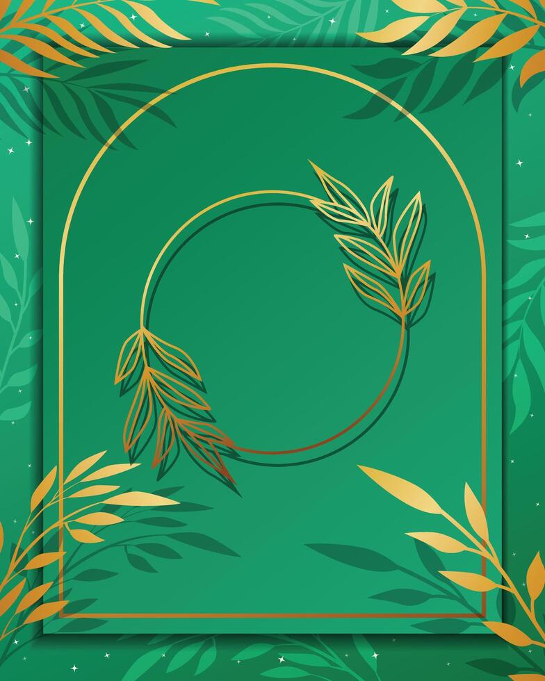 Luxury green and gold wedding invitation cover template vector