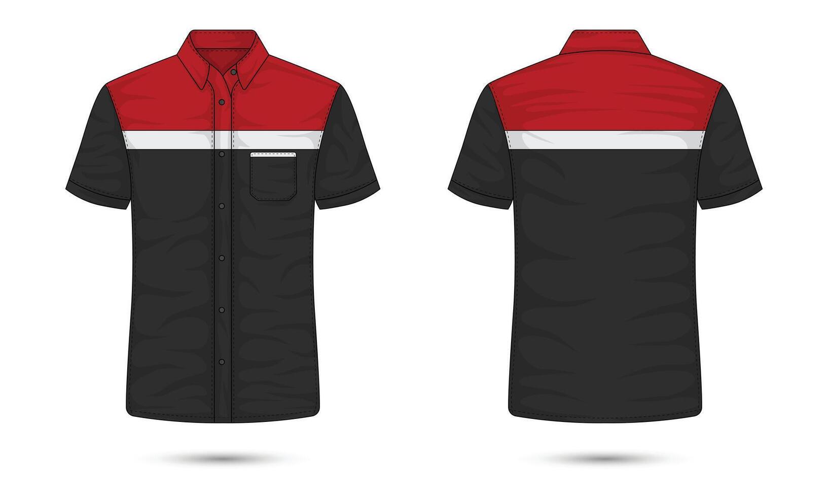 Short sleeve work shirt mockup front and back view vector