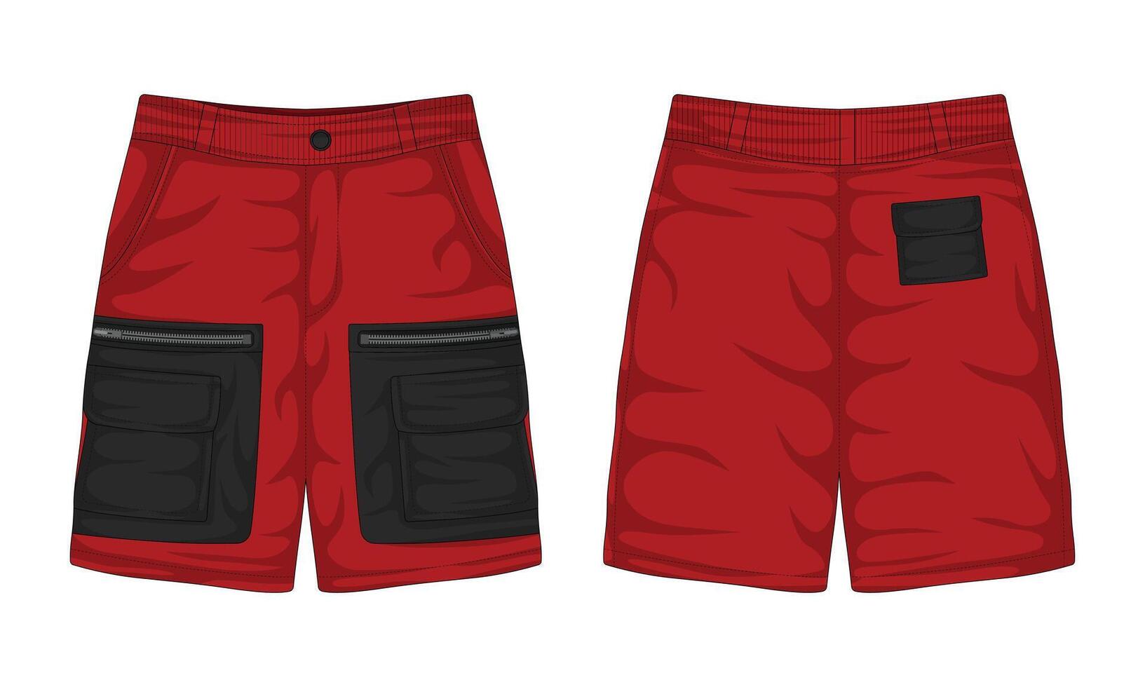 Outdoor hiking red black shorts mockup front and back view vector