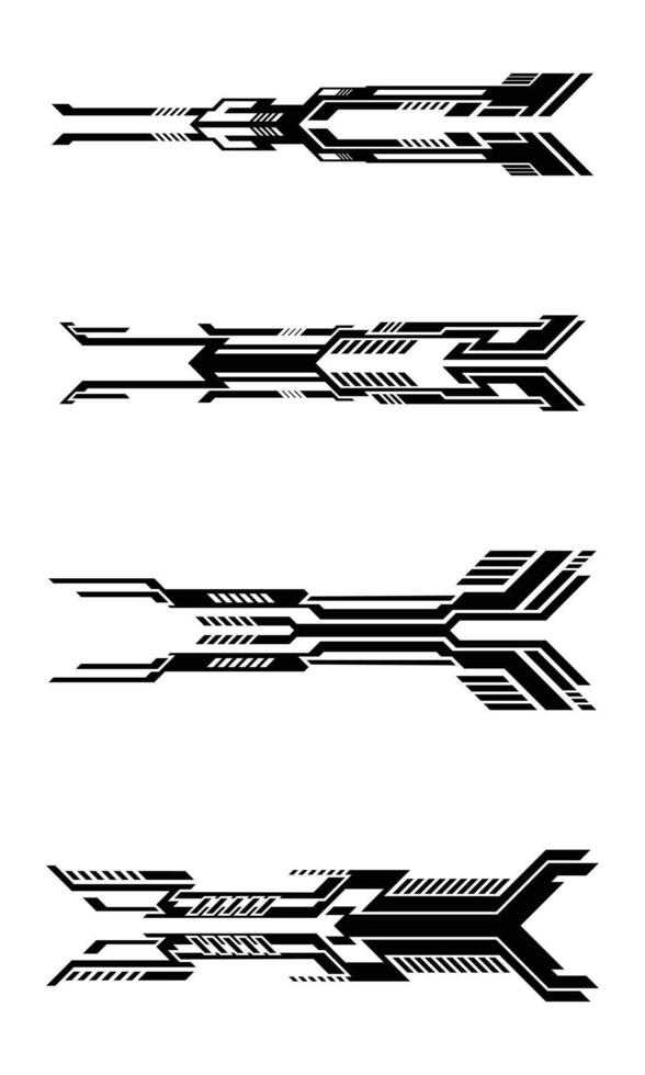Set of abstract futuristic techno geometric stripes car wrap stickers racing style vector