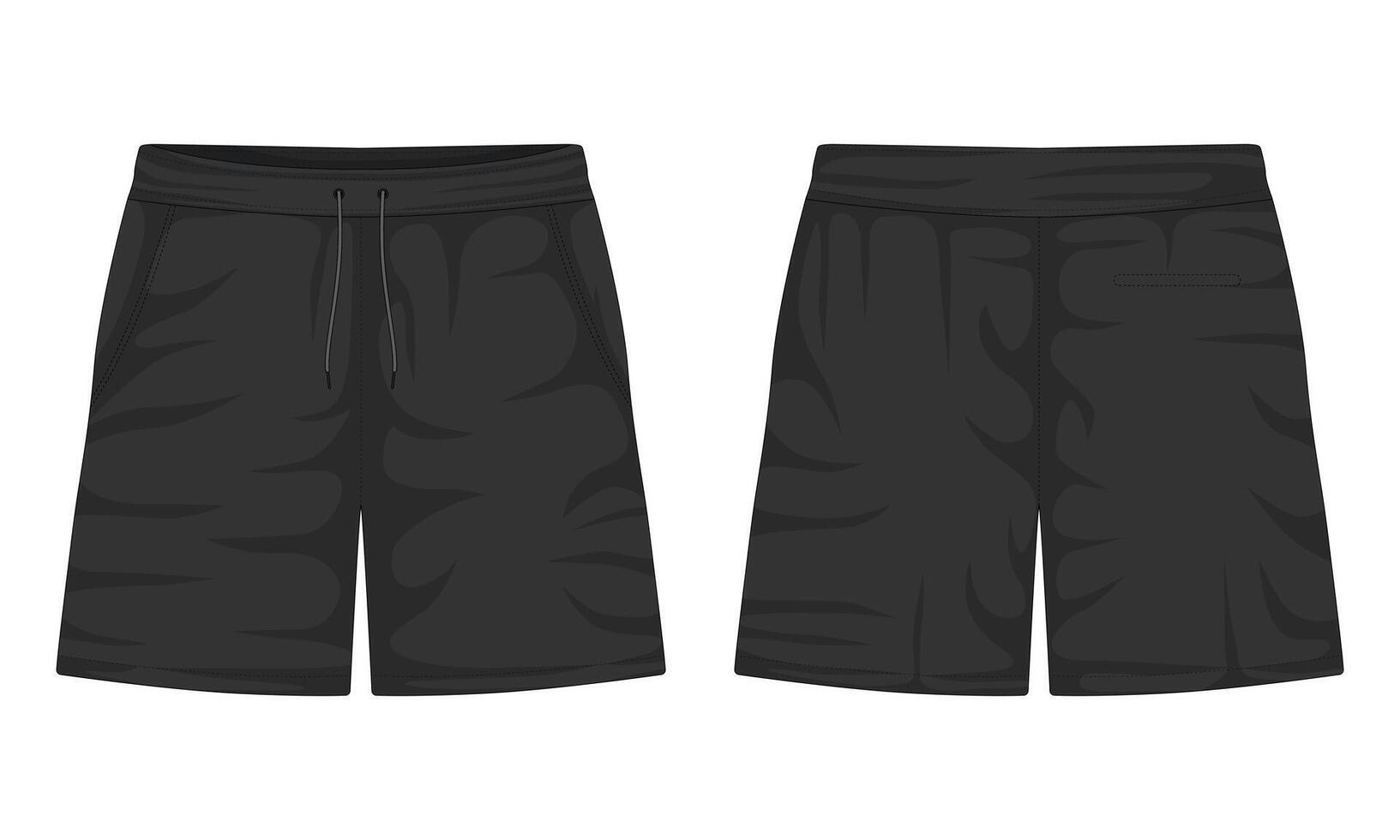 Black casual shorts mockup front and back view vector