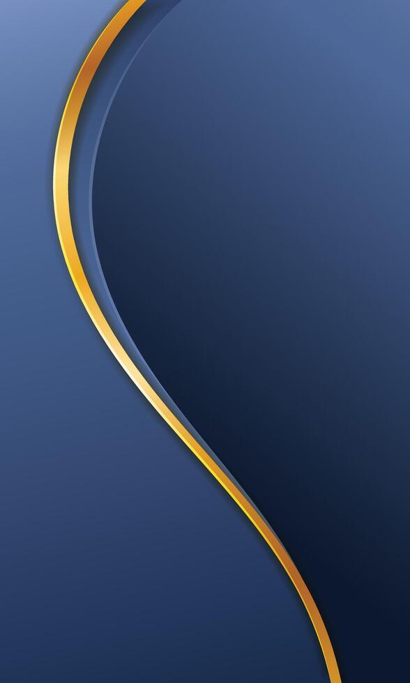 Abstract blue gradient elegant background with curved gold lines vector