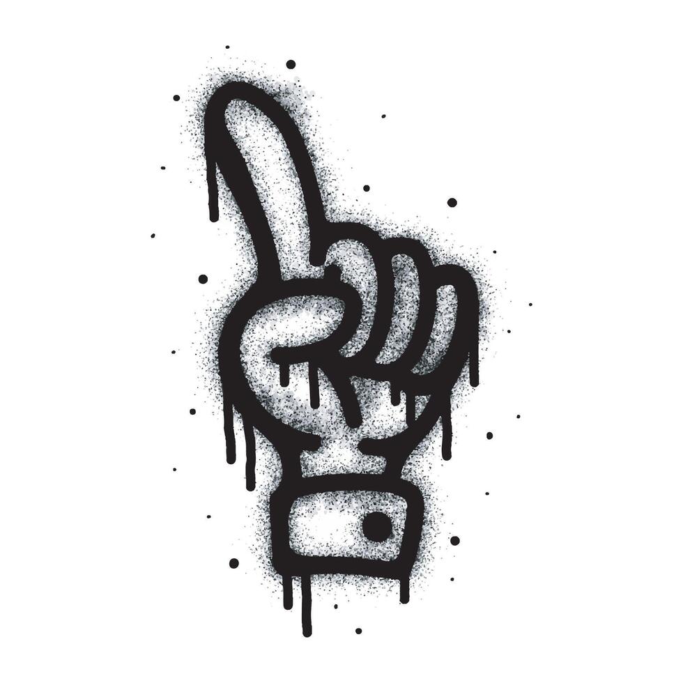 Hand symbol, one finger with Spray graffiti painted in black on white. Hand symbol. isolated on white background. vector