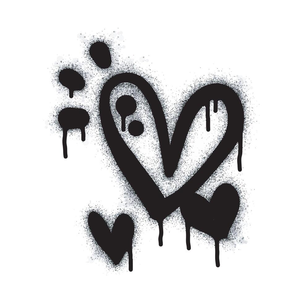 Spray graffiti heart sign painted in black on white. Love heart drop symbol. isolated on a white background. vector
