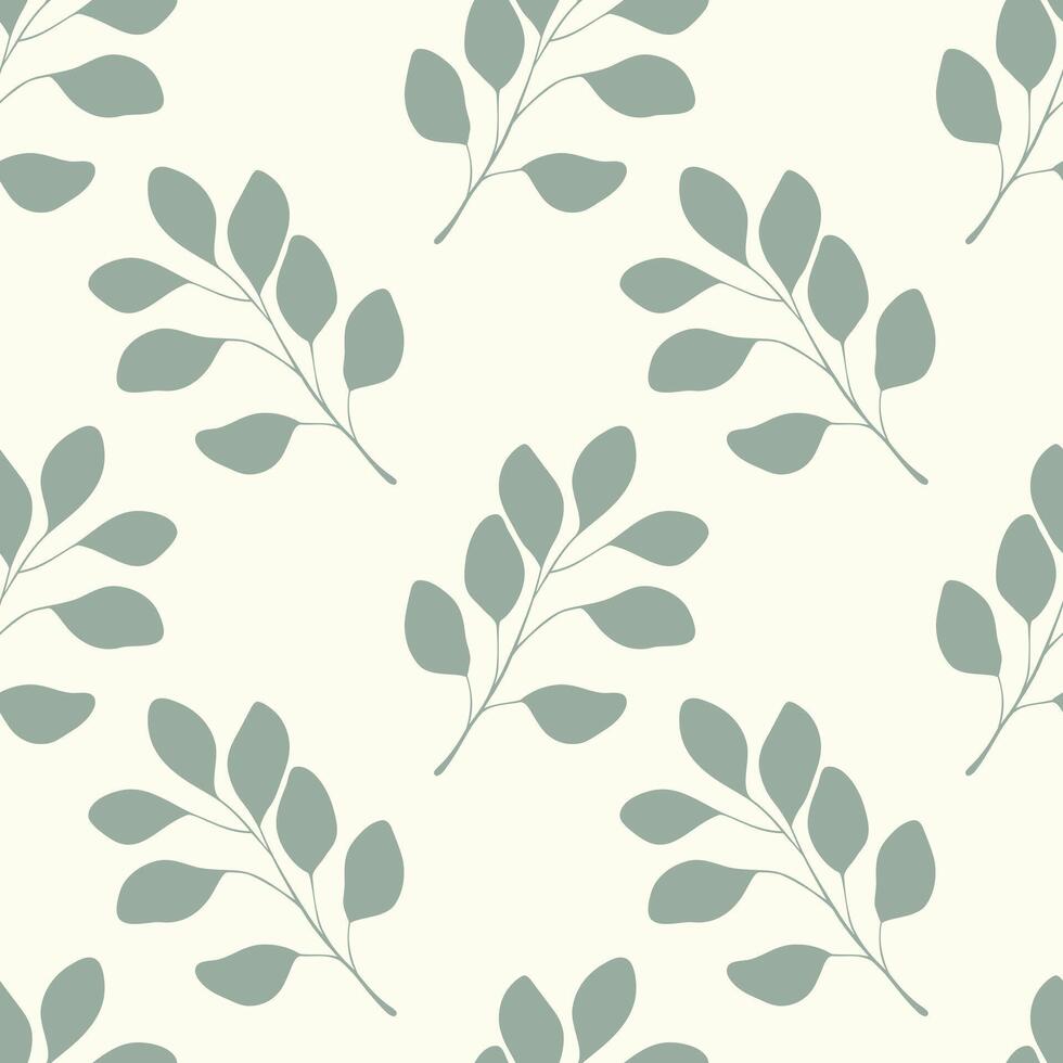Pattern with eucalyptus branch silhouette on pastel background. vector