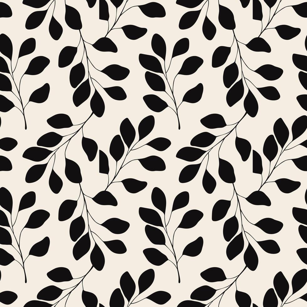 Pattern with dark eucalyptus branches silhouette on pastel background. vector