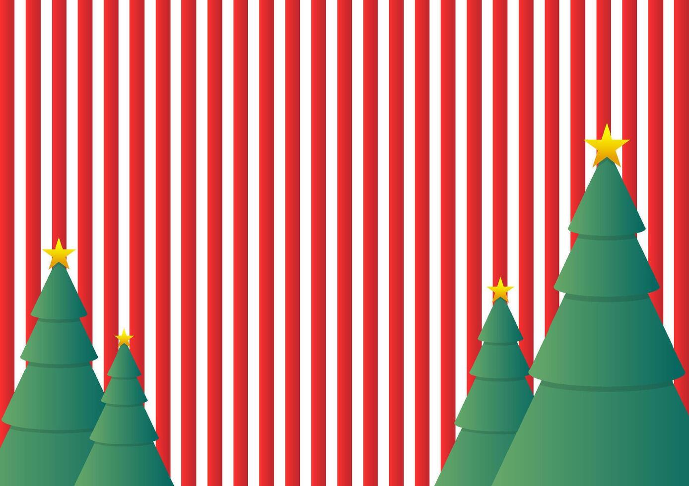 Cute Christmas tree with yellow star on red and white stripe background. vector