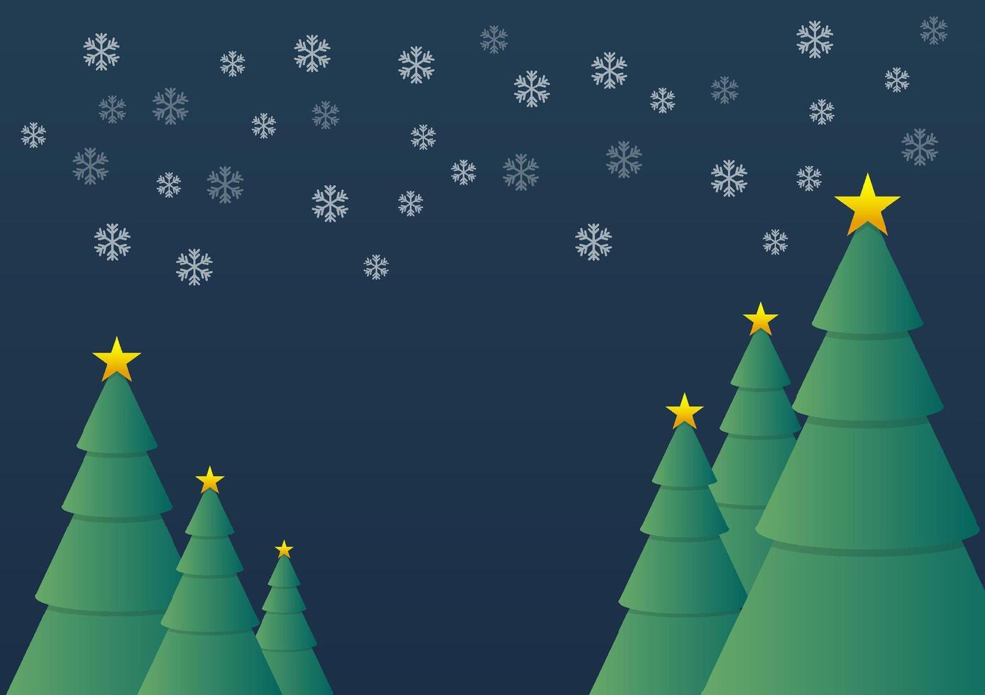 Cute Christmas tree with a yellow star and white snowflakes on a dark blue background. vector