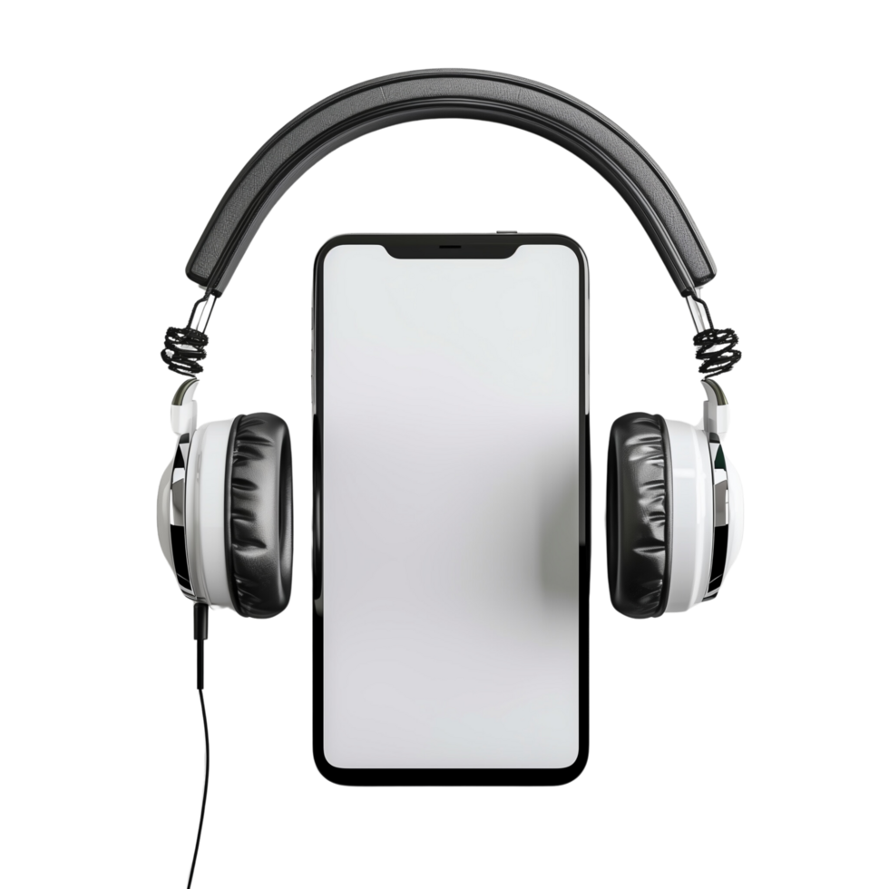 mobiel telefoon met koptelefoon, geïsoleerd Aan een transparant achtergrond png
