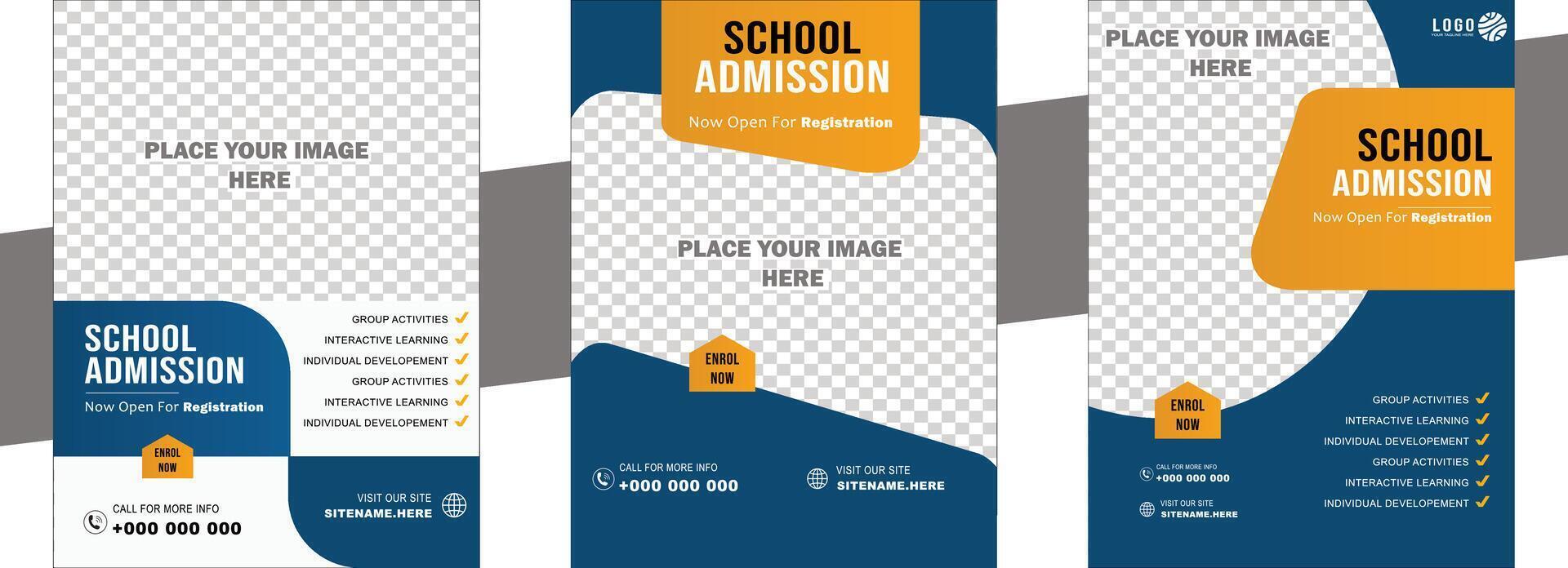 School Admission Flyer Template with Customizable Design Editable Text and Eye-Catching Graphics for Effective Student Enrollment and School Marketing Strategies vector