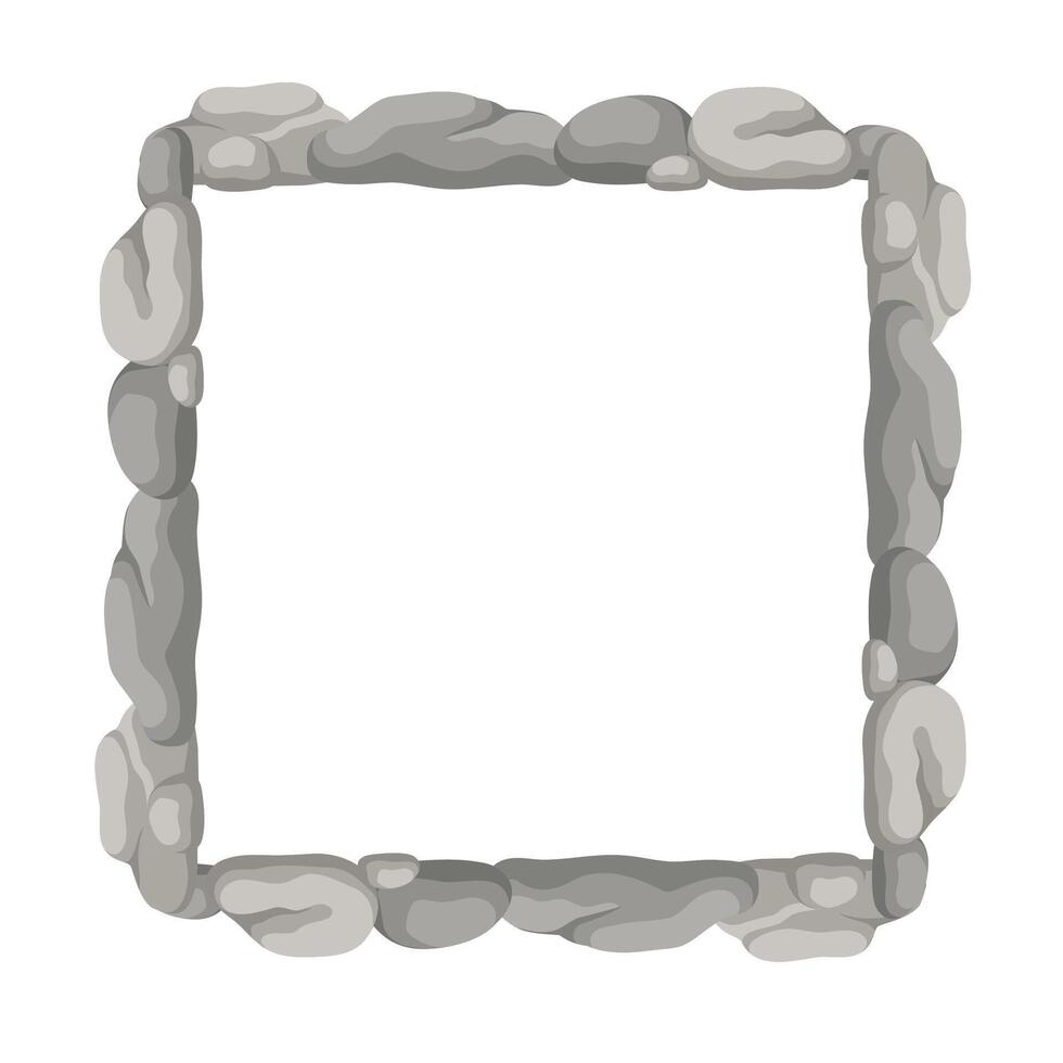 Square Stone Frame, Rocks Border. Empty Cartoon Frame Made Of Small Stones. vector