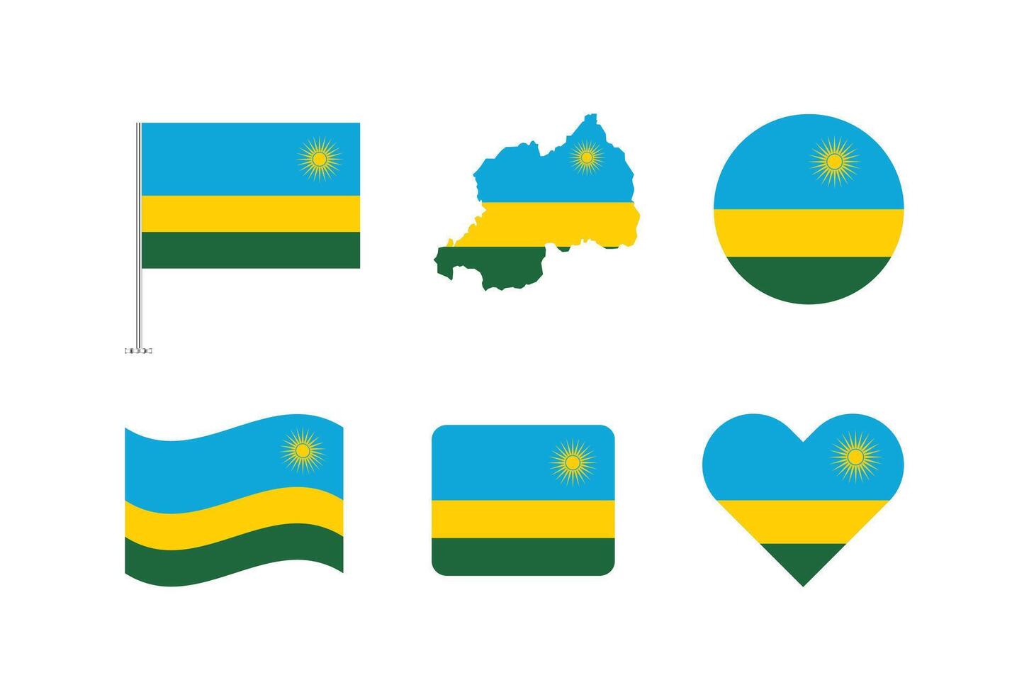 Rwanda flag. Set of Rwanda Flags Collection. vector