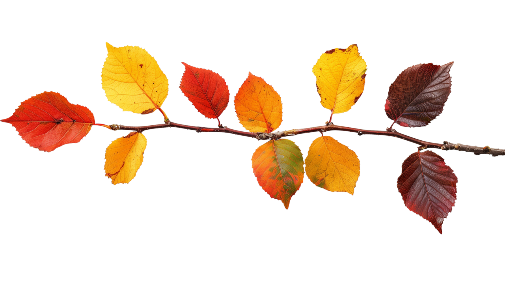 A branch with colorful autumn leaves, isolated on a transparent background png