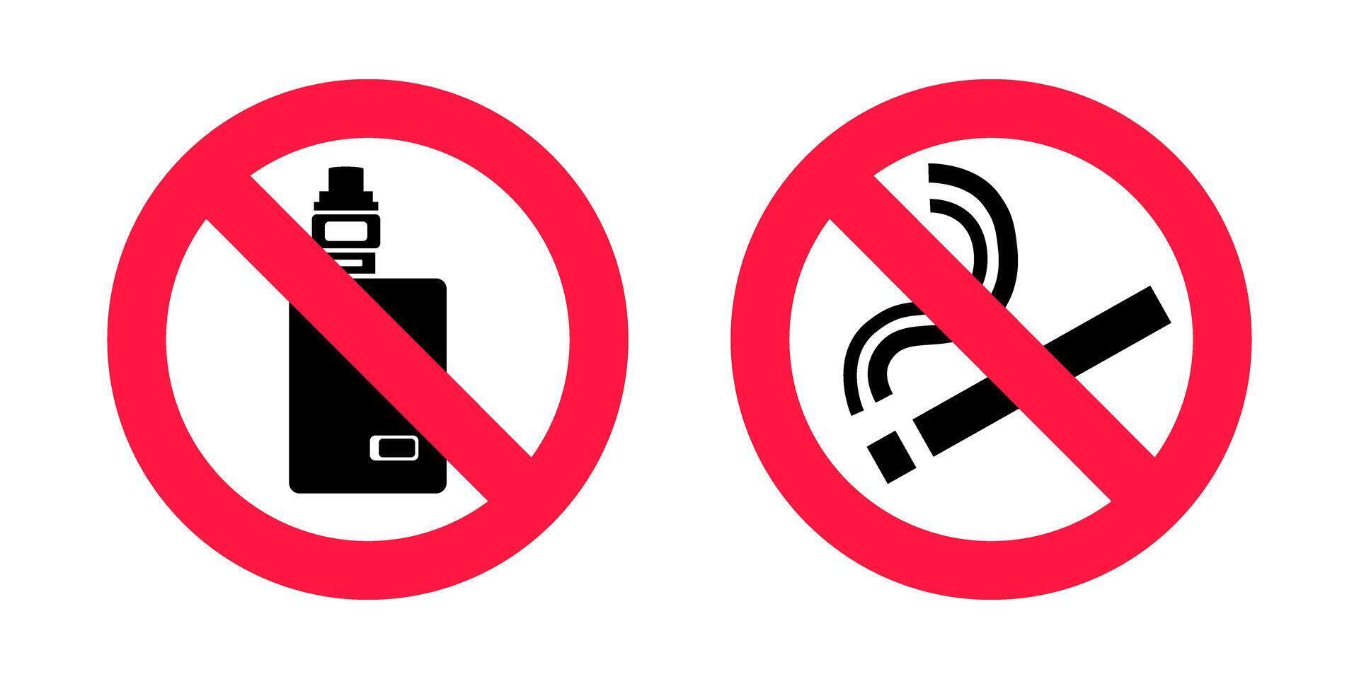 No smoking no vaping signs set. Forbidden sign icon isolated on white background illustration. vector