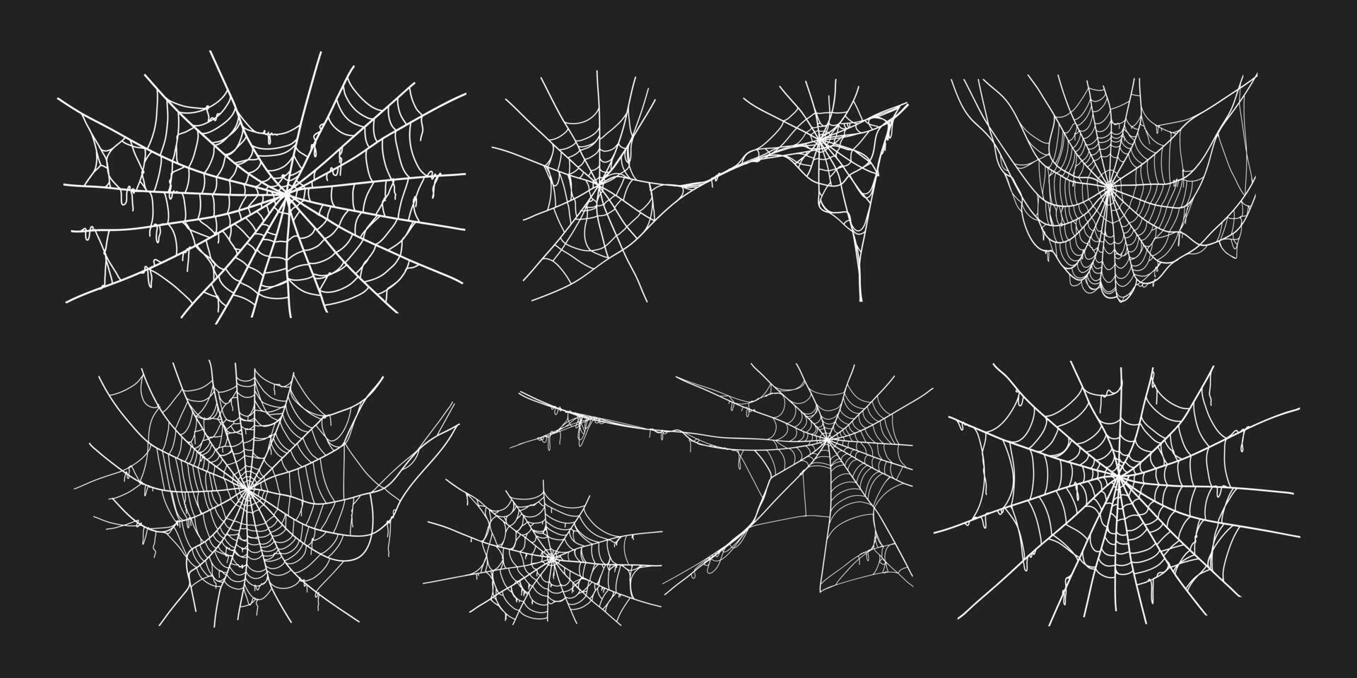 Spooky halloween old spider web with various sizes and shapes. Old cobweb set illustration. vector