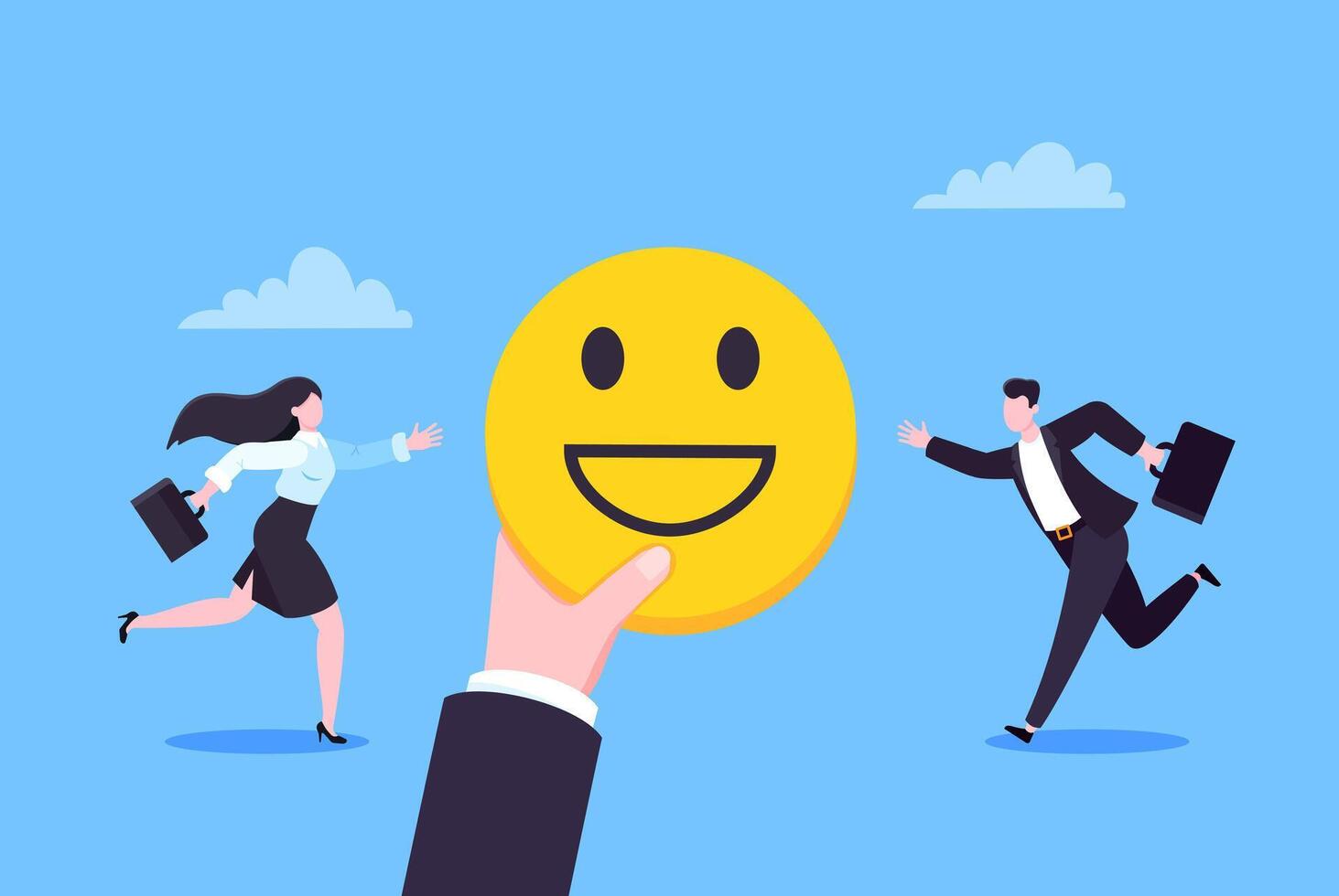 Employee wellbeing and positive emotions attitude business concept flat style illustration. vector