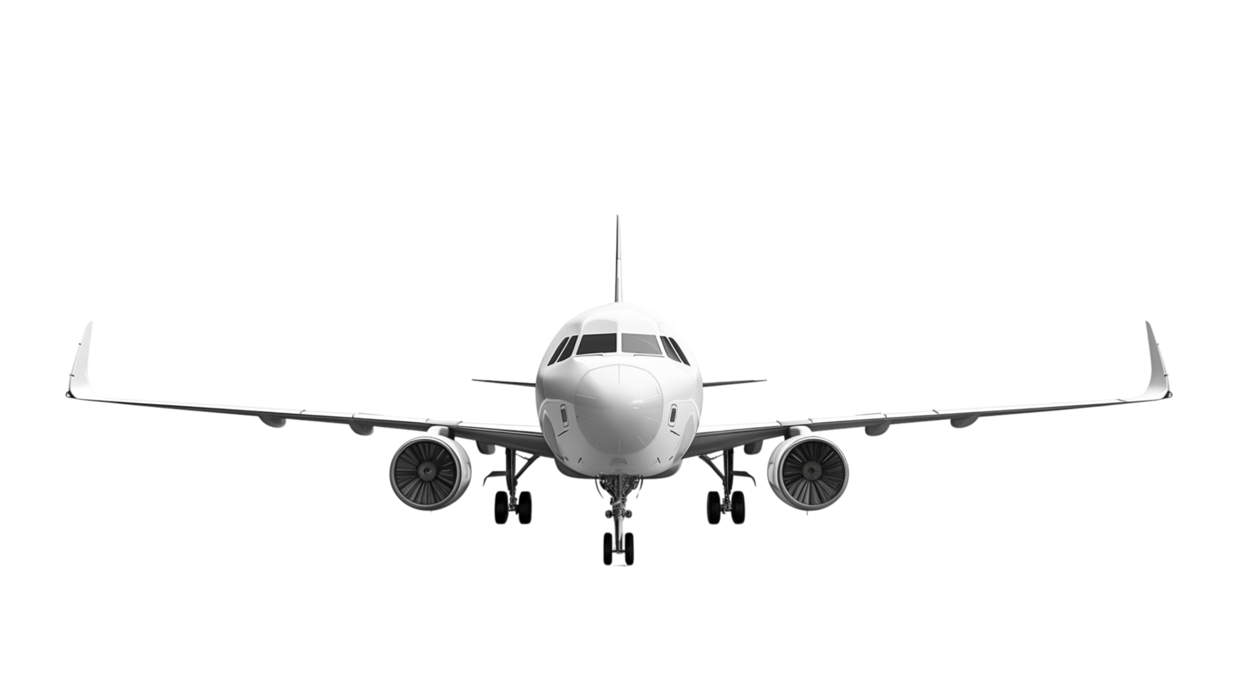 A modern passenger airplane, showing a sleek design and detailed features isolated on a transparent background png