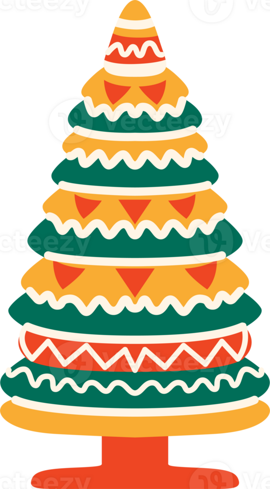 A festive Christmas tree in format, adorned with colorful ornaments and twinkling lights, perfect for adding a joyful and seasonal touch to any digital holiday project. png