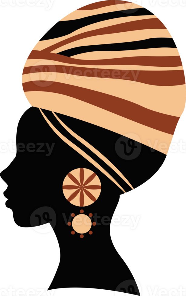 A striking silhouette of an African woman in format, showcasing graceful lines and elegant form, perfect for adding a touch of cultural elegance and sophistication to any design png