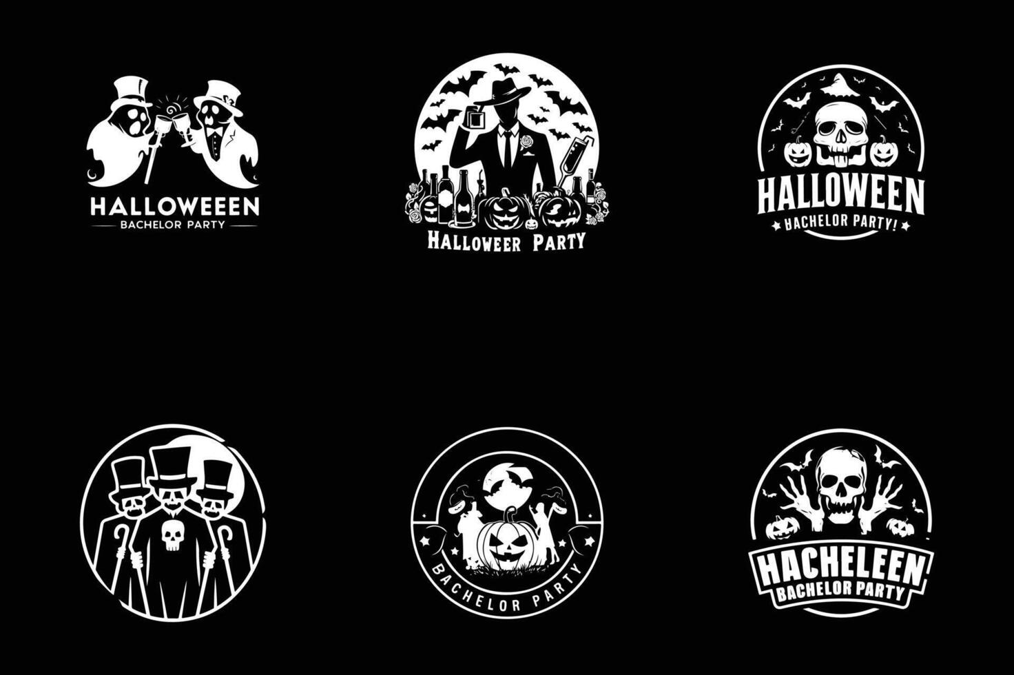 set of Halloween bachelor party art silhouette logo design black and white vector
