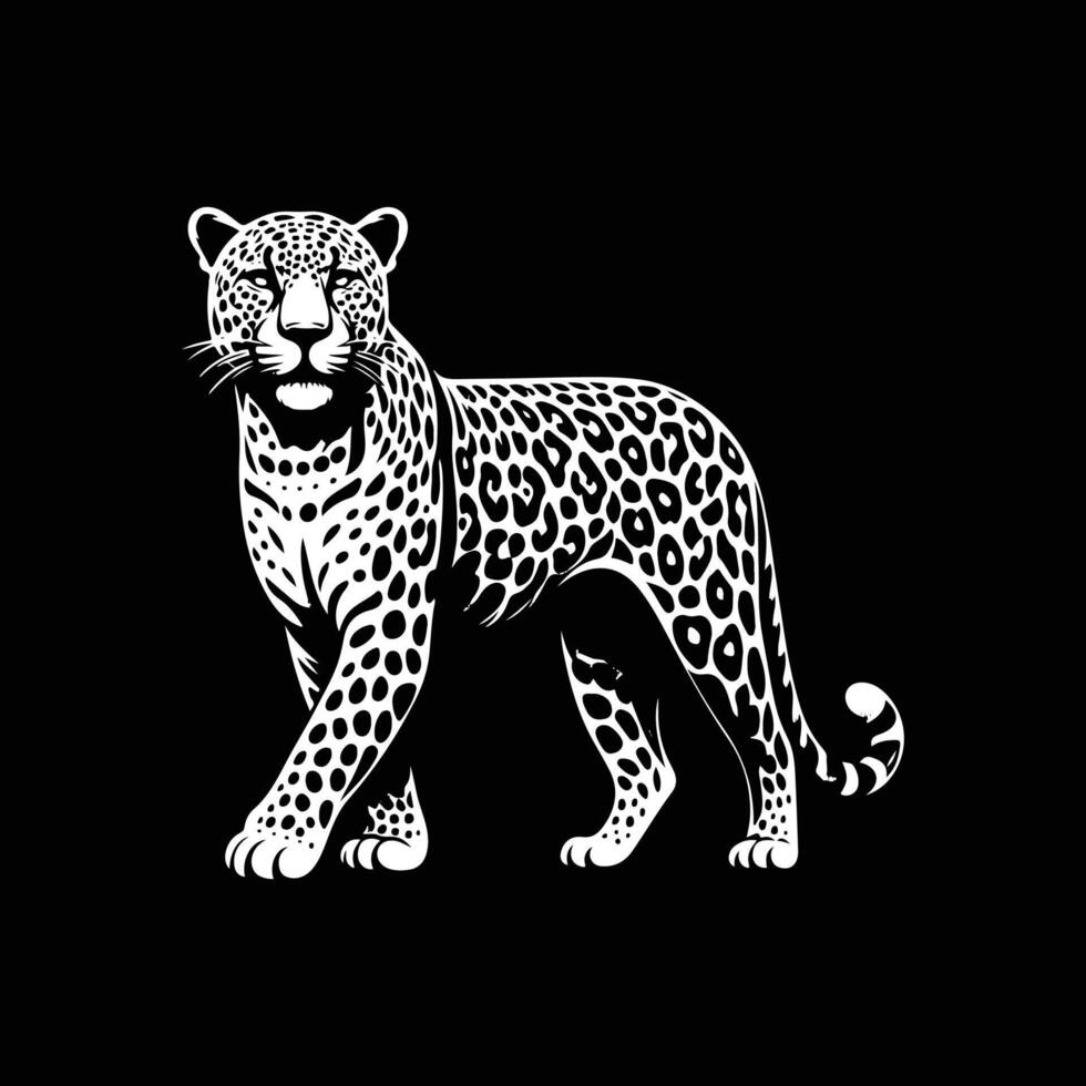 leopard full body art, silhouette, icon, logo, doddle design black and white vector
