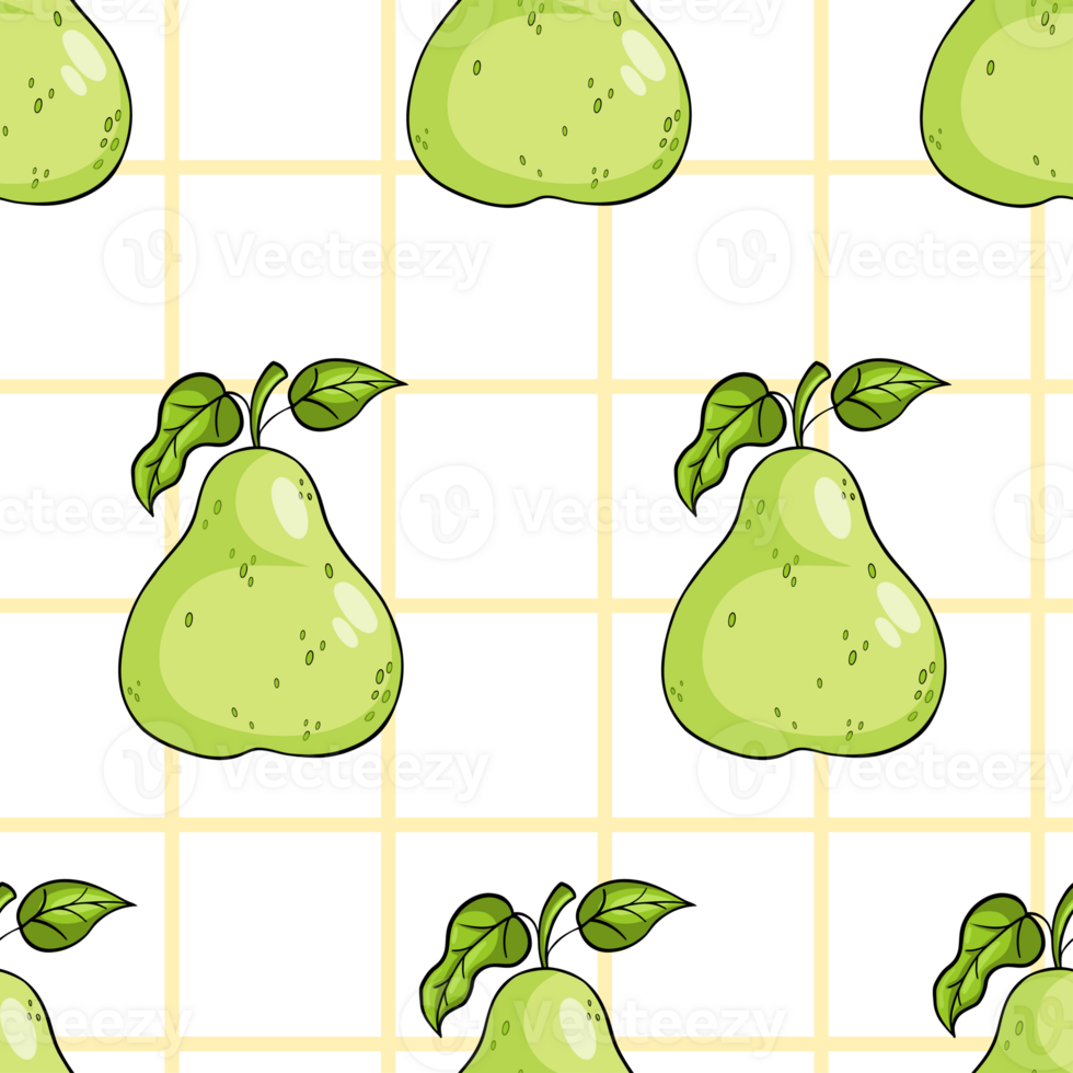 Seamless pattern with green pear fruits on checkered background png