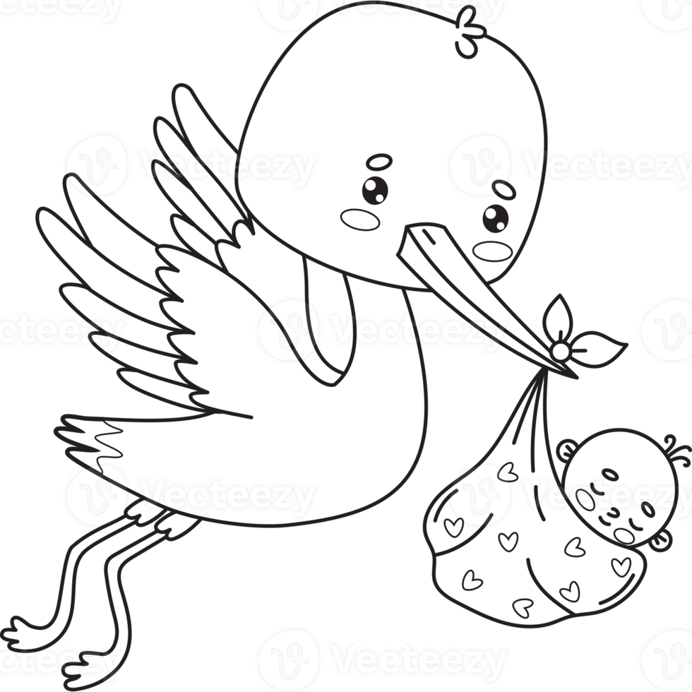 Outline flying stork with newborn baby png