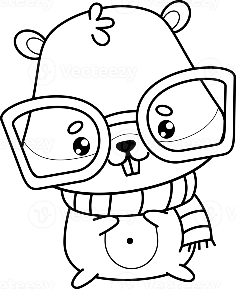 Outline cute hamster in glasses png
