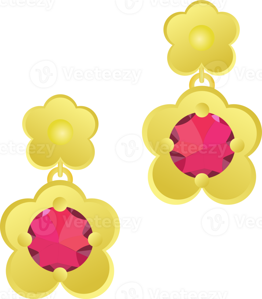 Red gemstone with flower gold flower earring png