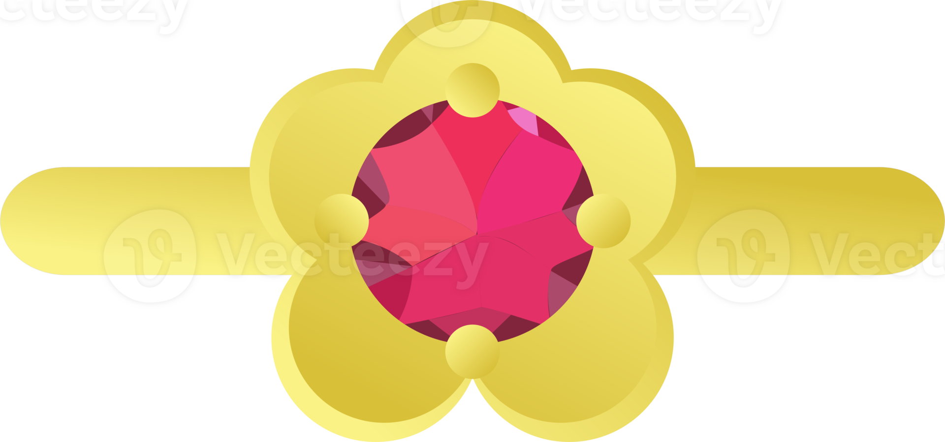 Red gemstone round shape gold flower ring png