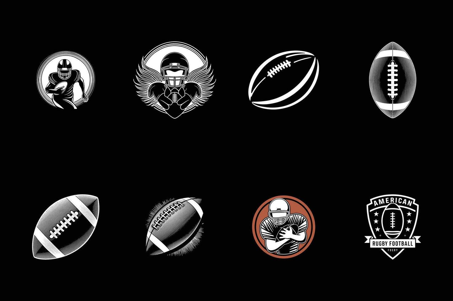 set of American football logo silhouette design vector