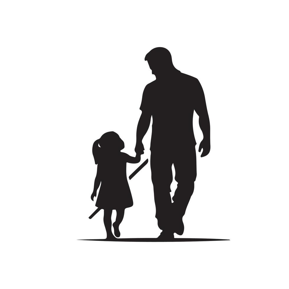 Halloween father and daughter art silhouette logo design black and white vector