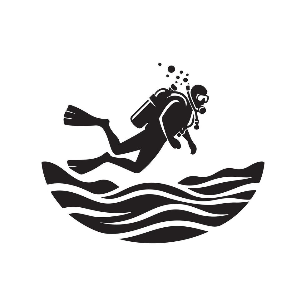 scuba driver art silhouette logo design black and white vector