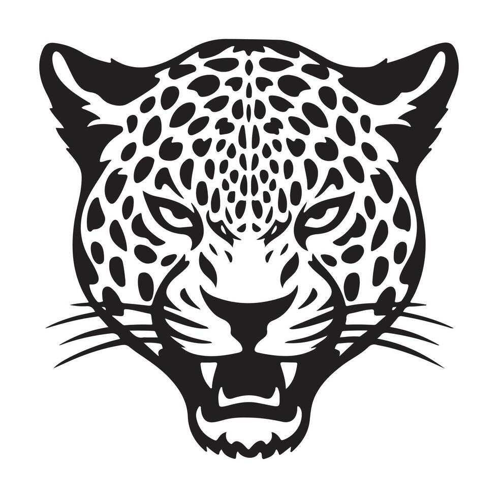 leopard aggressive face, silhouette, logo design black and white vector